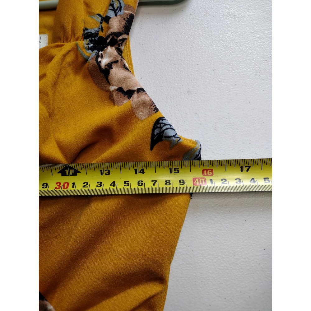 Grace Karin Mustard Yellow‎ Floral V-Neck Fit and Flare Dress Sleeveless Small - Picture 4 of 6